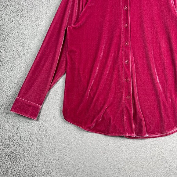 Soft Surrounding Top Womens SP Berry Pink Boyfriend Fit Buton Down Loose Velvet - Picture 4 of 11